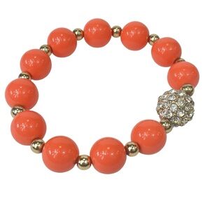Coral & Gold Plastic Bubble Rhinestone Bead Costume Bracelet